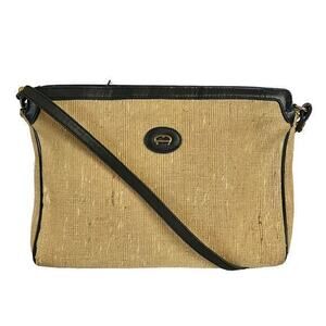 Vintage Etienne Aigner Woven Straw Navy Blue Leather Shoulder Bag Purse